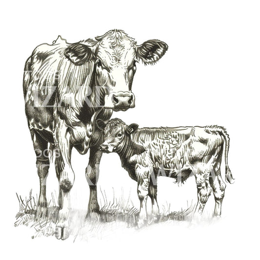 Cow Mother and Calf Family Tattoo Idea