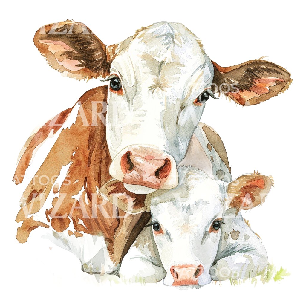 Cow Mother and Daughter TogetherTattoo Idea