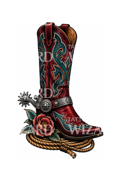 Cowboy Boot with Spur and Rope Tattoo – Tattoos Wizard Designs