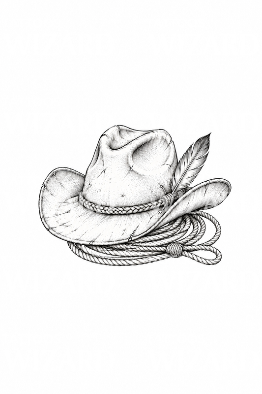 Fineline-tatoeage-idee met cowboyhoed en lasso