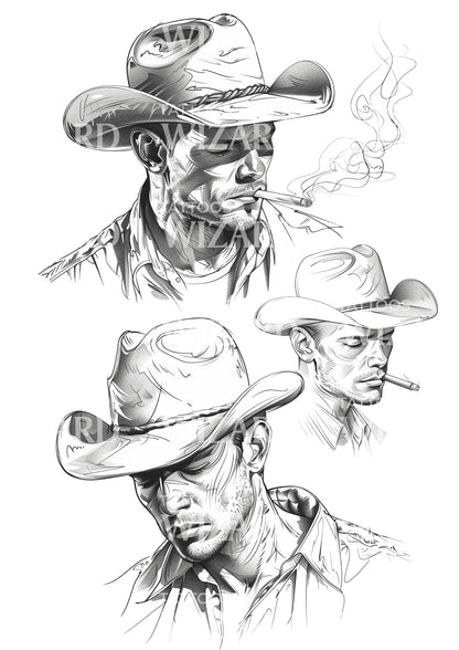 Cowboy Profile Story Tattoo Design