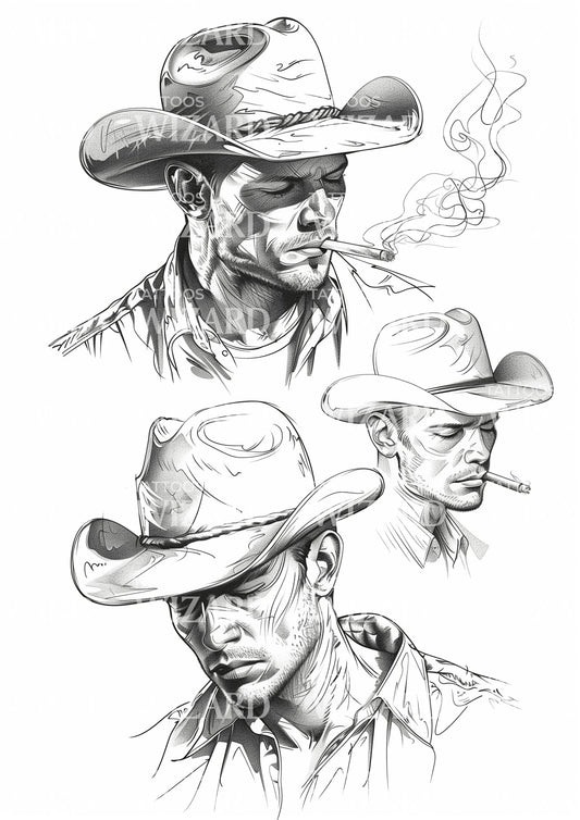 Cowboy Profile Story Tattoo Design