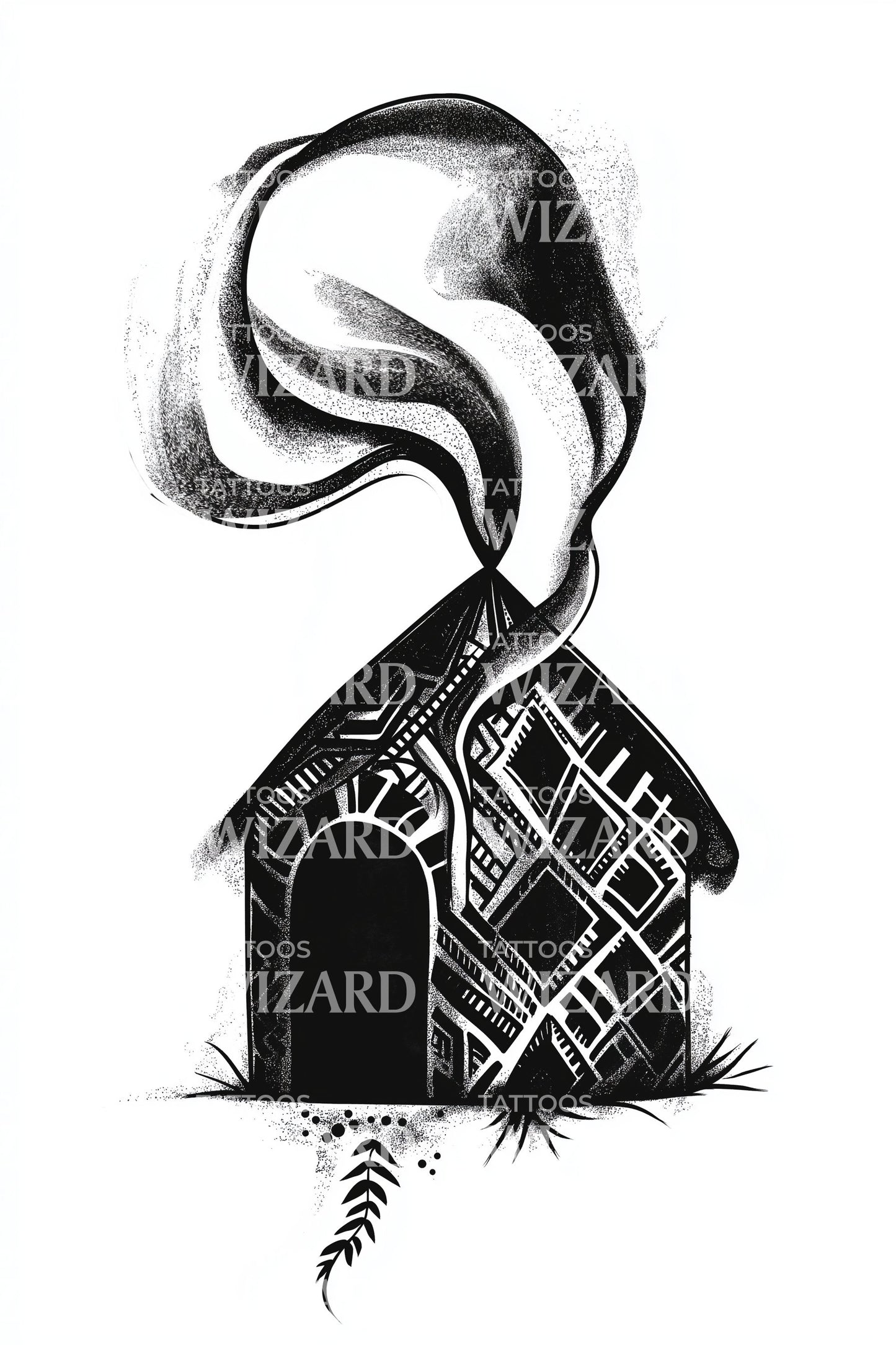 Cozy Cabin Smoke Tattoo Design