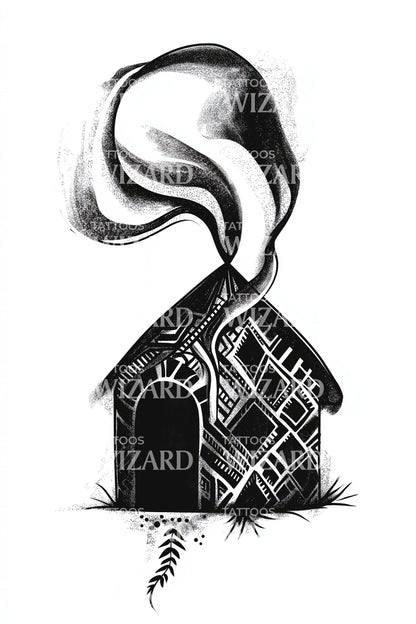 Cozy Cabin Smoke Tattoo Design