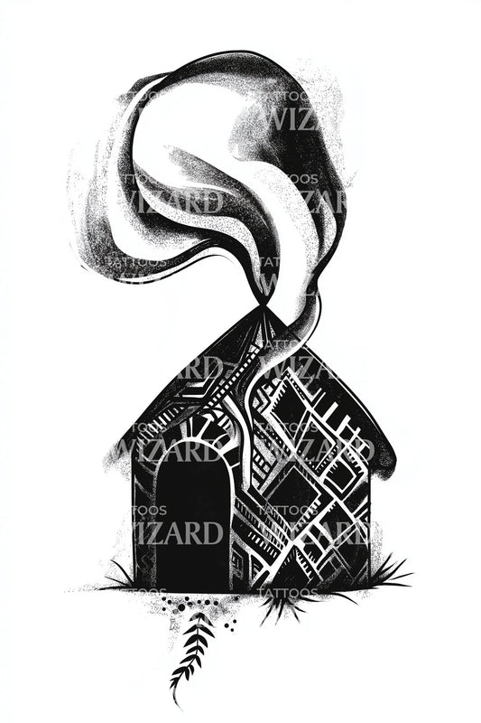 Cozy Cabin Smoke Tattoo Design