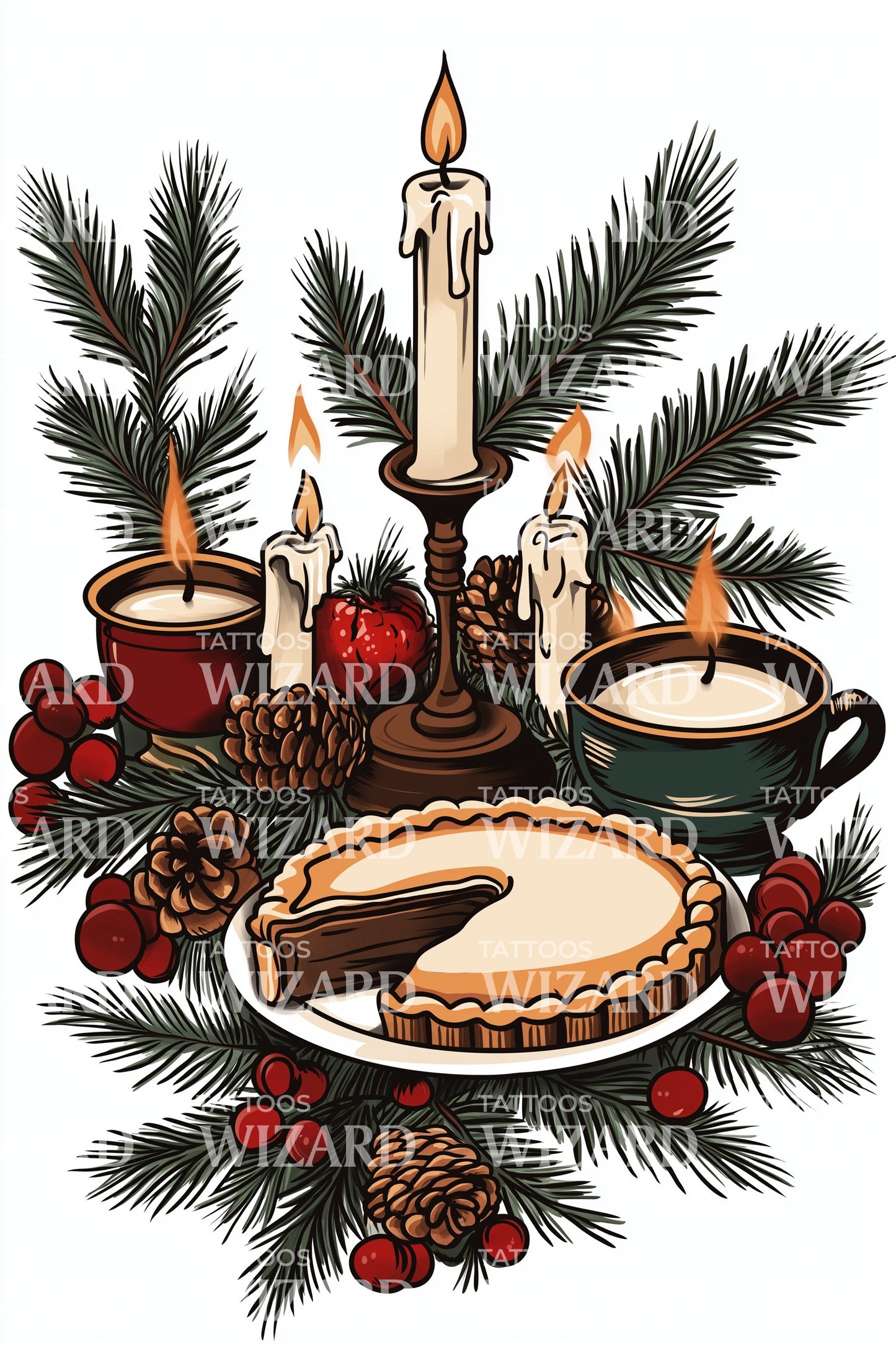Cozy Holiday Dessert Table Tattoo Illustration