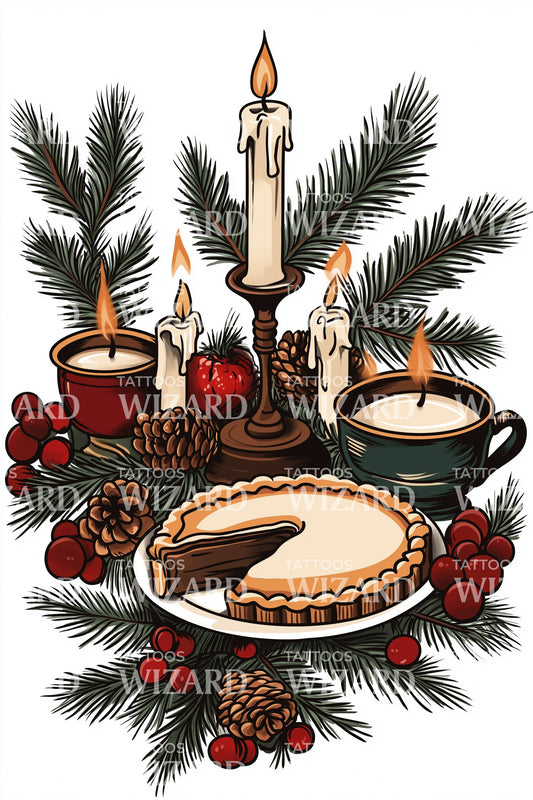 Cozy Holiday Dessert Table Tattoo Illustration