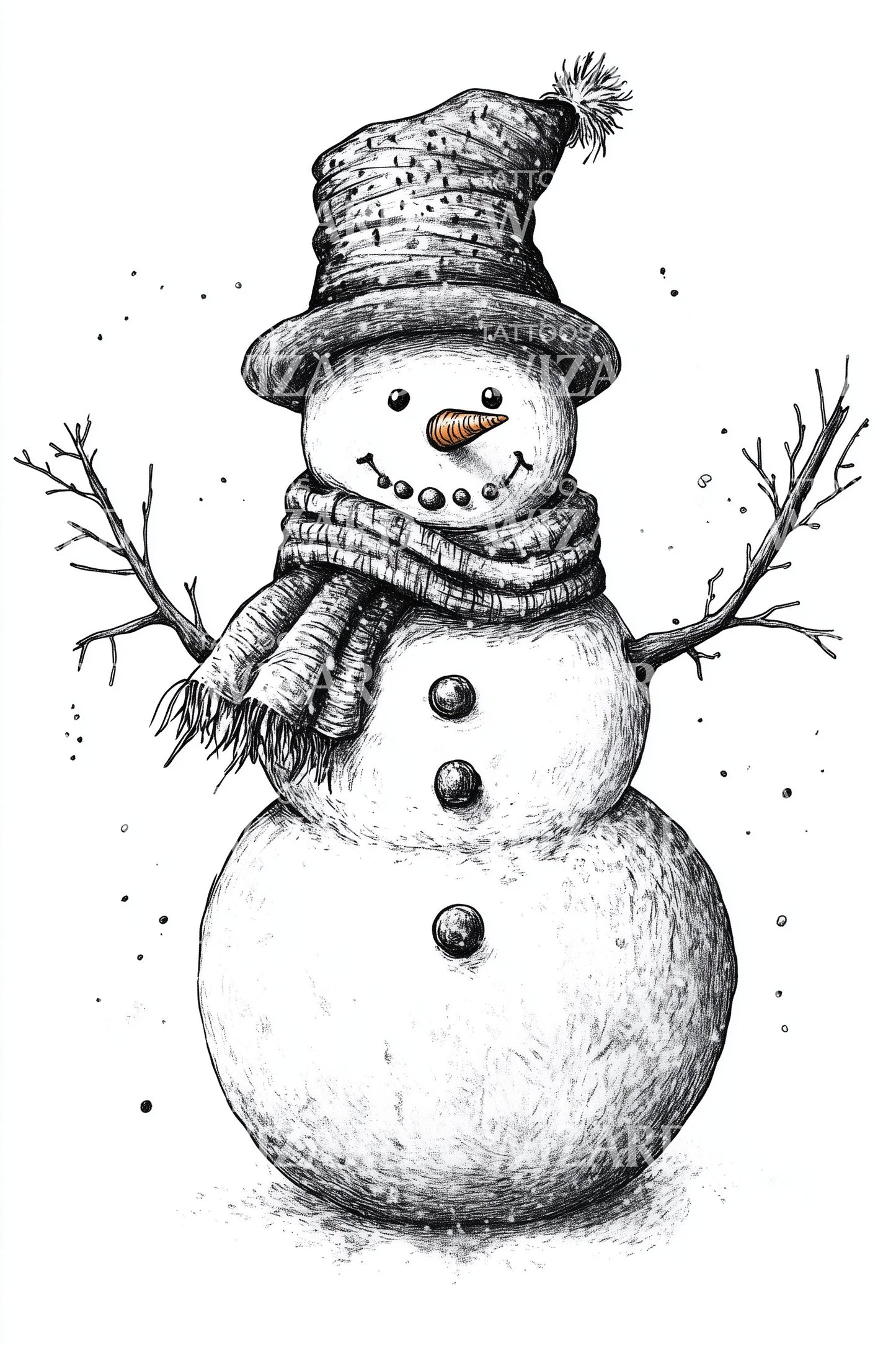 Cozy Winter Snowman Tattoo Illustration