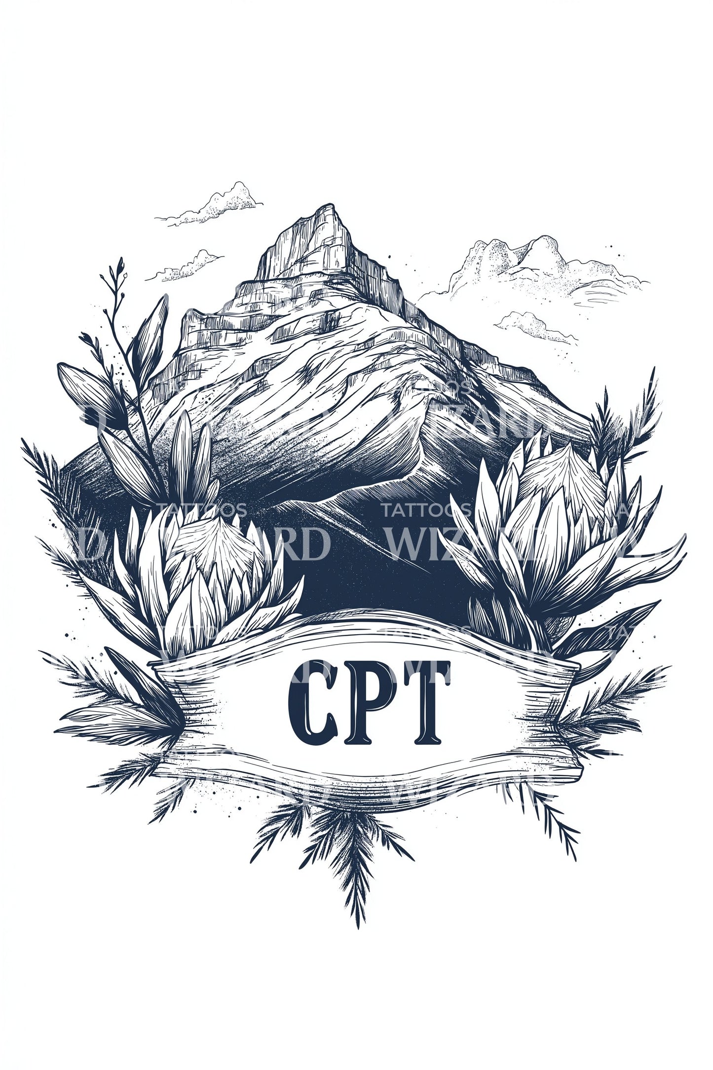 CPT Cape Protea Tattoo Illustration