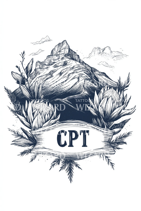 CPT Cape Protea Tattoo Illustration