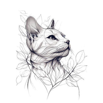 Detailed Sketch Cat Portrait Tattoo Design