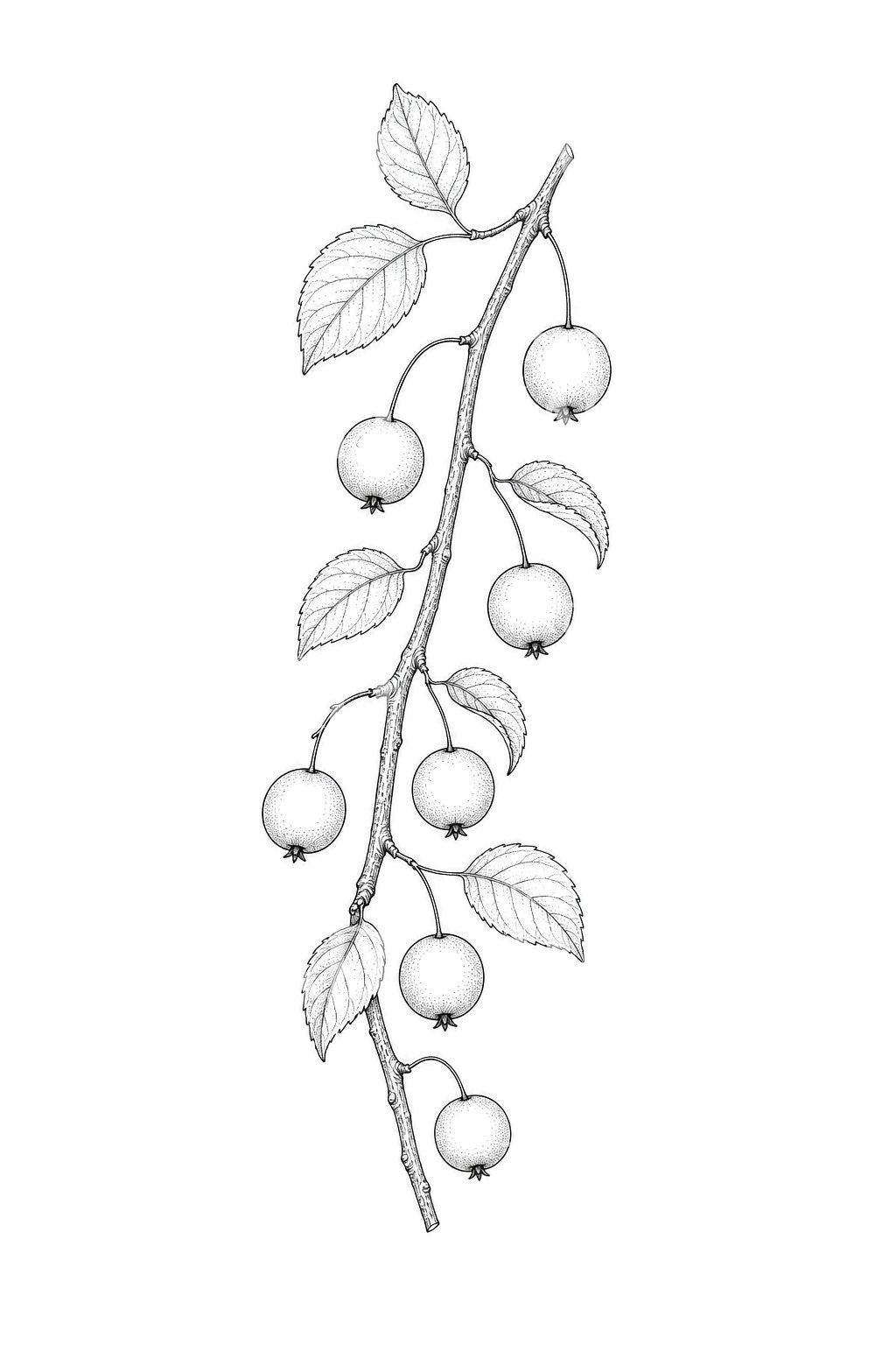 Wildapfelzweig mit Früchten, Tattoo-Design