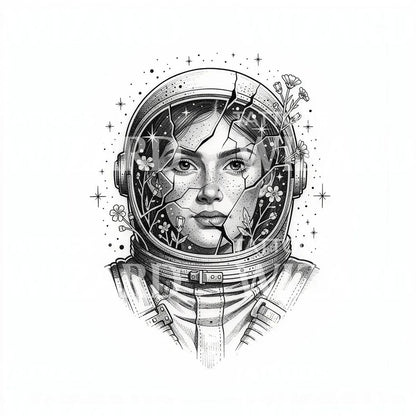 Zerbrochenes Astronaut Porträt Tattoo-Design