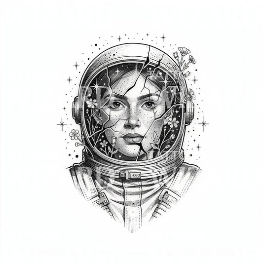 Revnet Astronaut Portræt Tattoo Design