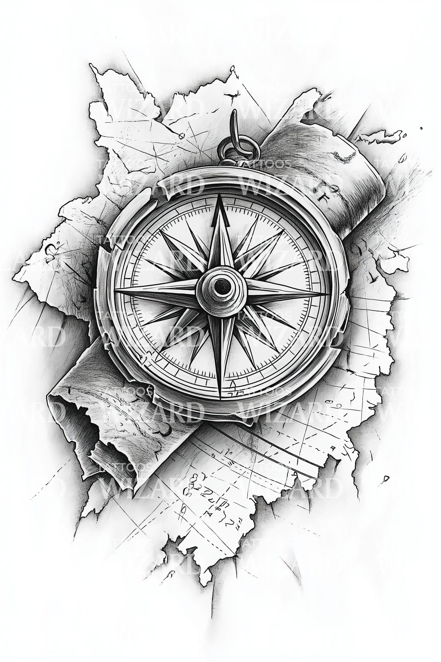 Cracked Compass Rose Tattoo Illustration