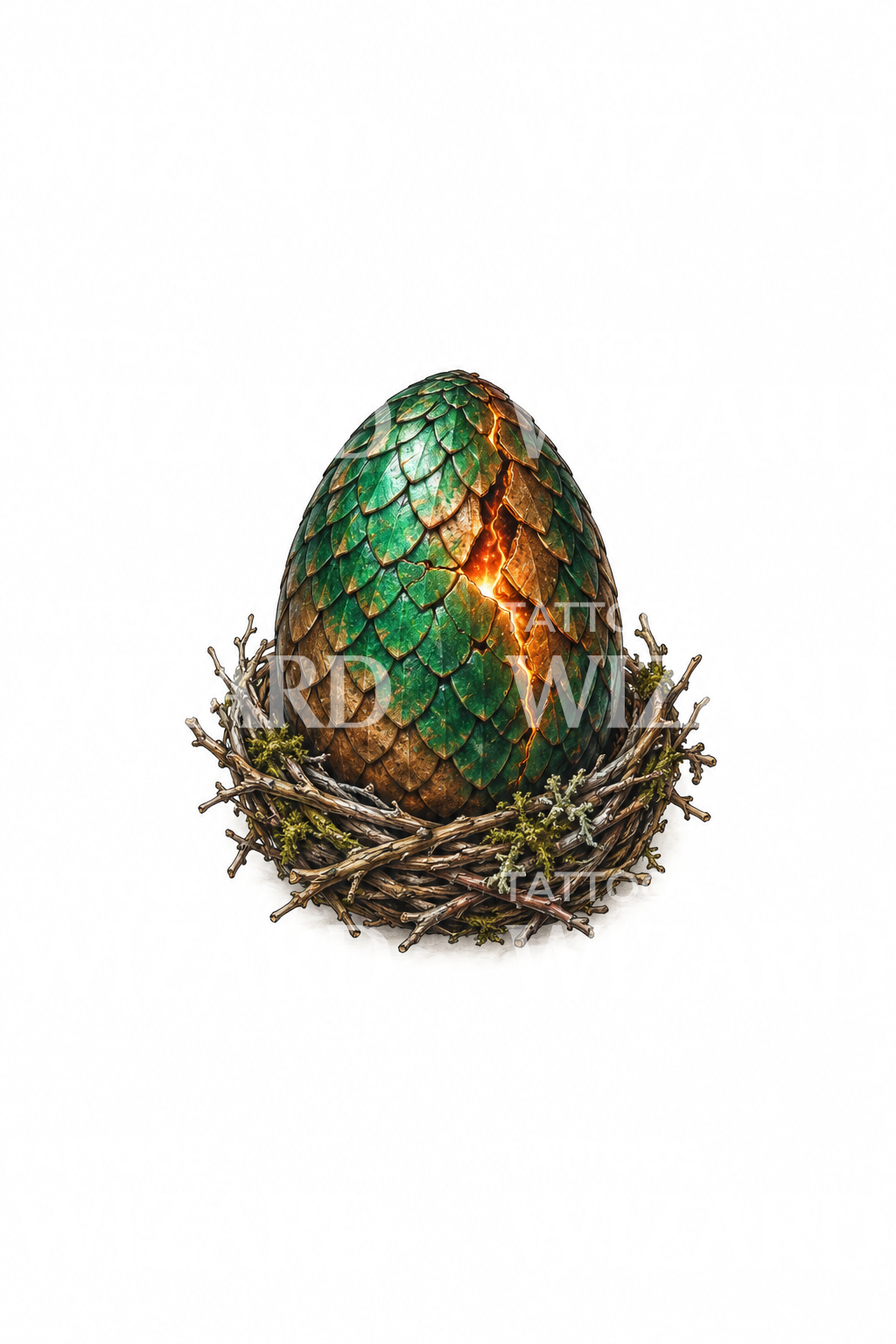 Cracked Dragon Egg in a Twig Nest Tattoo Illustration