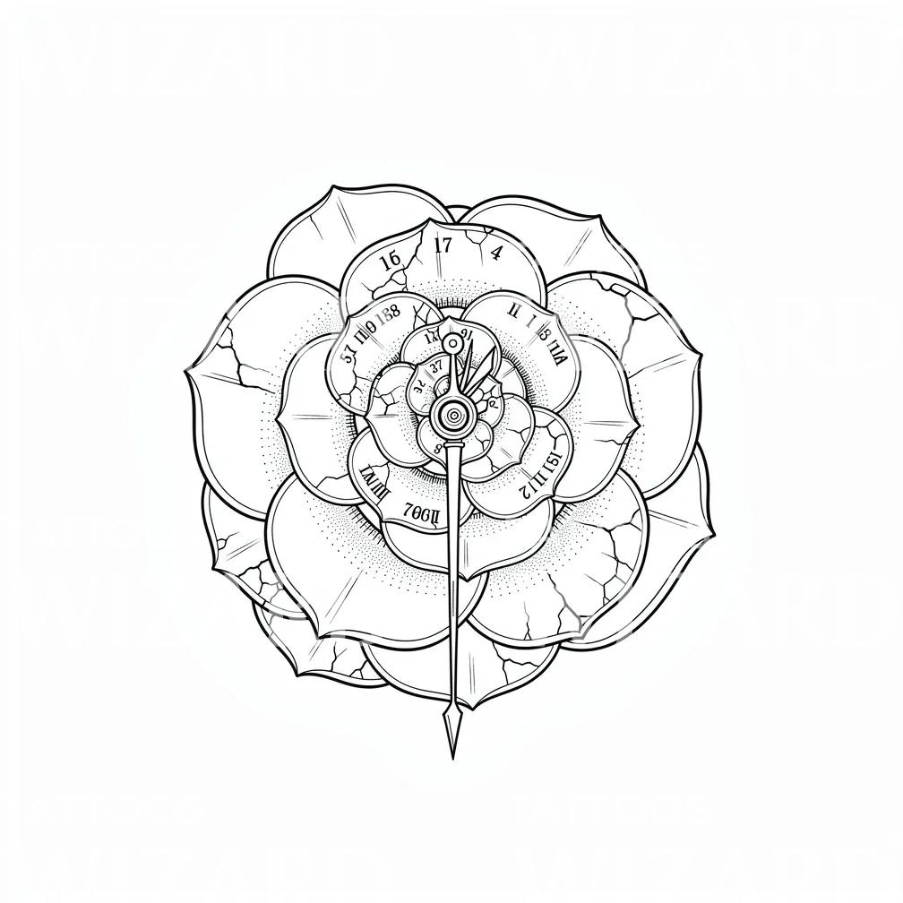 Diseño de tatuaje de reloj floral agrietado