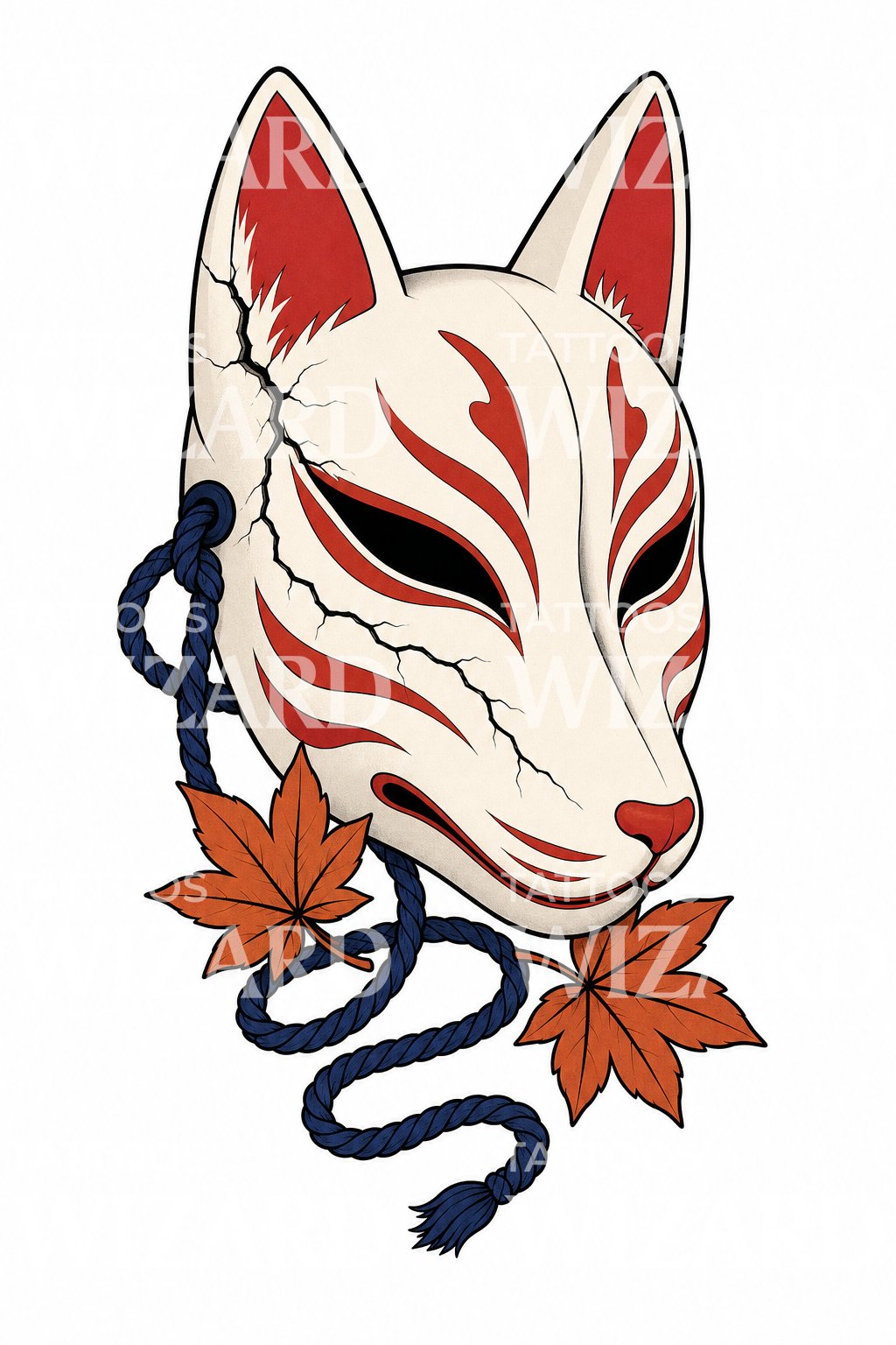 Tetování masky prasklé lišky kitsune