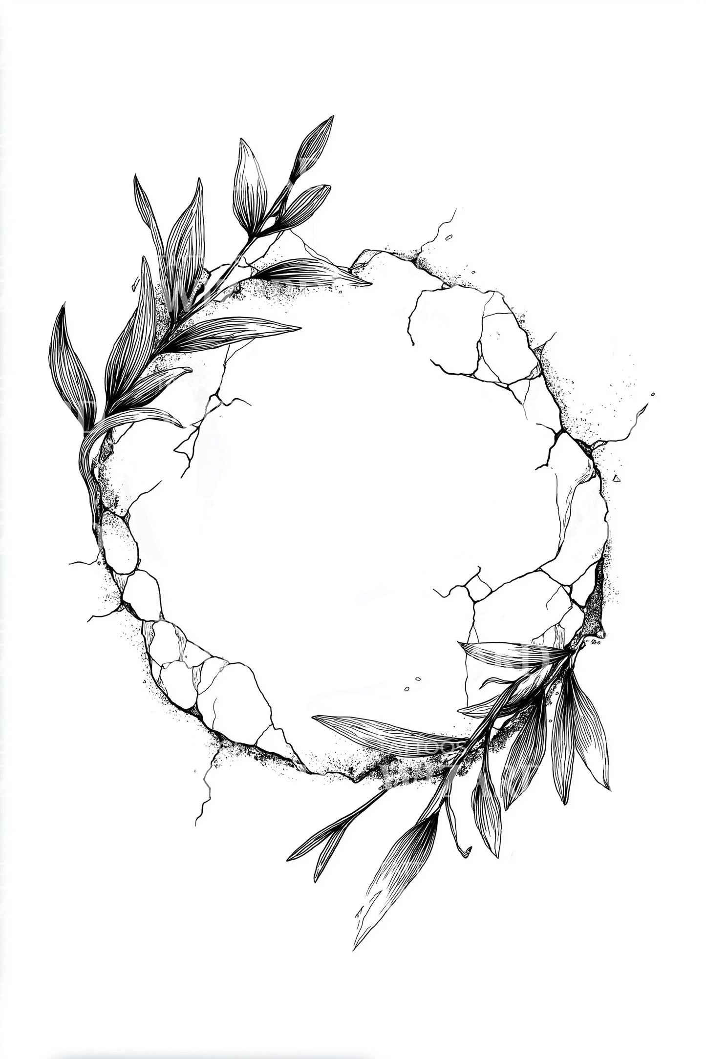 Cracked Laurel Wreath Tattoo Illustration