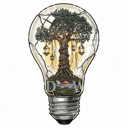 Cracked Lightbulb Garden Tattoo Design