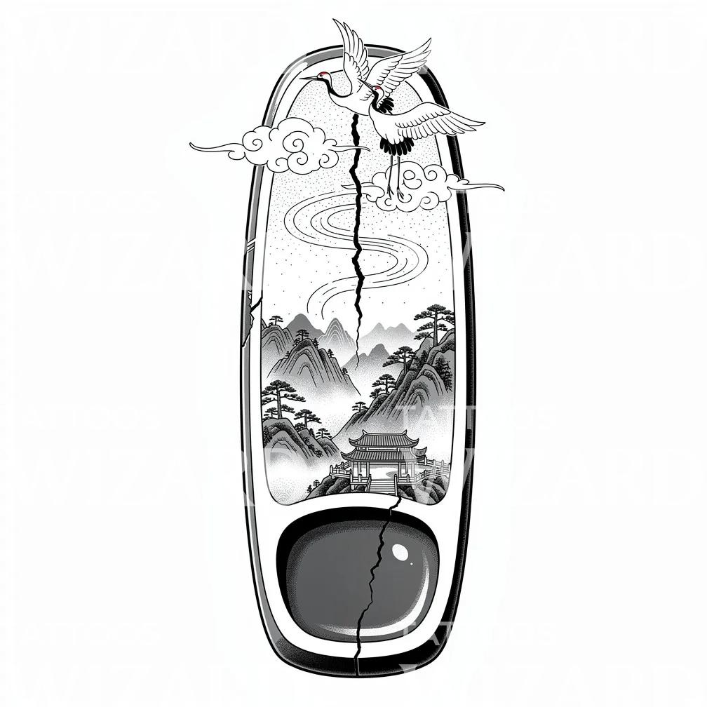 Crane Mountain Portal Tattoo Design