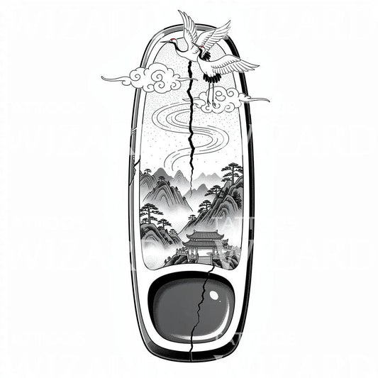 Tattoo-Design Kranich-Bergportal