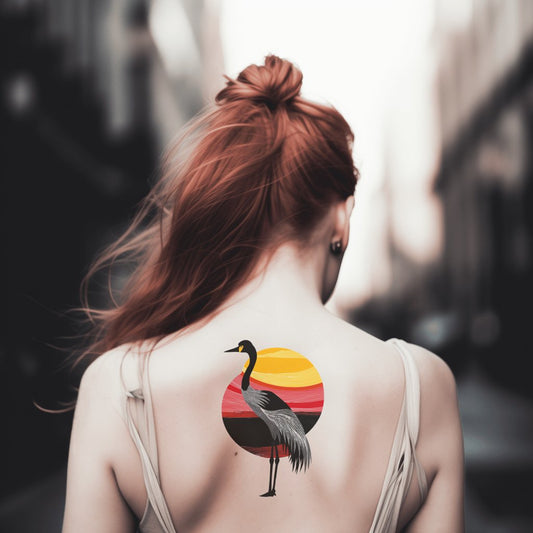 Savanna Crane Sunset Tattoo Design