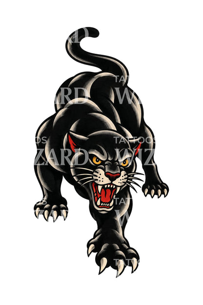 Diseño de tatuaje tradicional de pantera rastrera