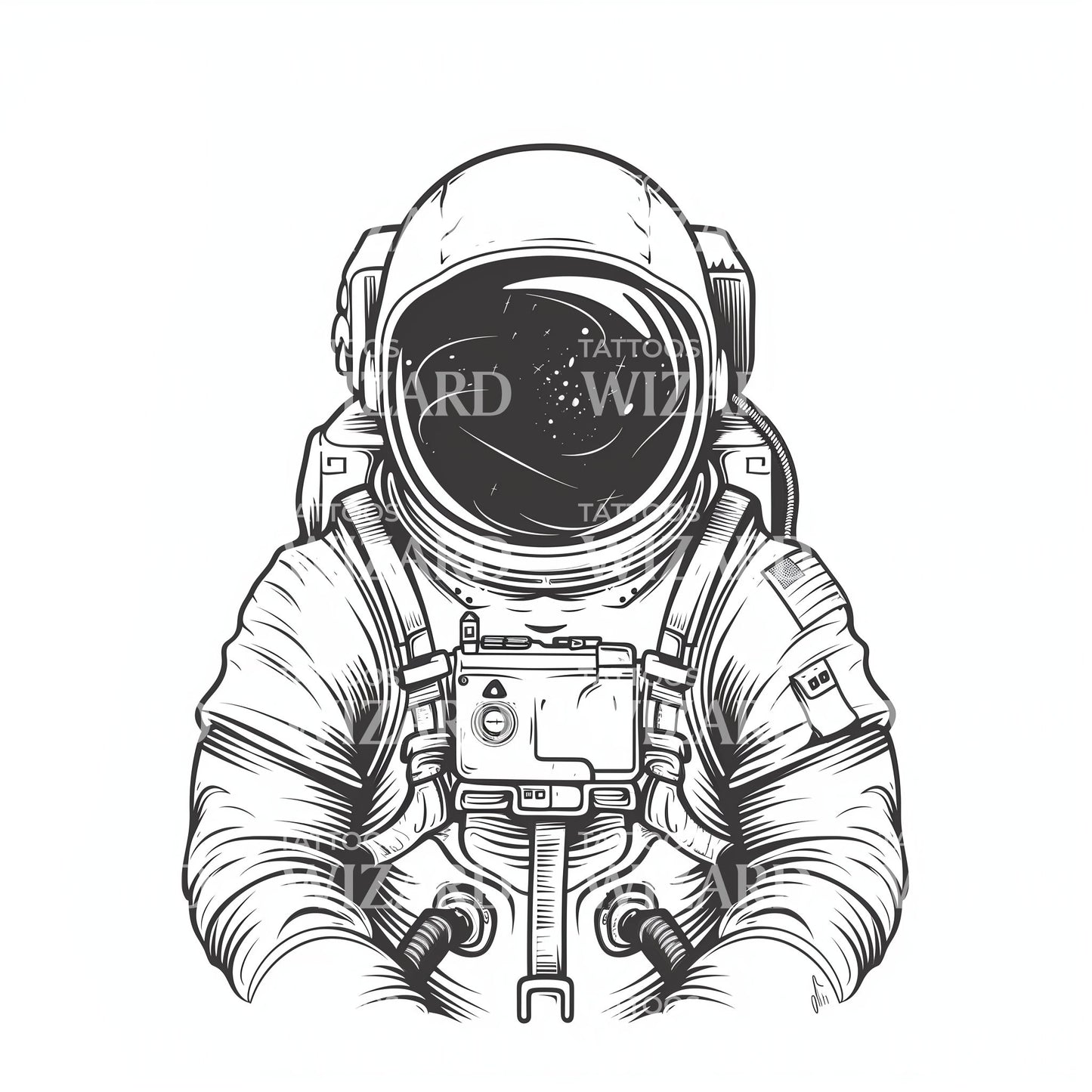 Creative Astronaut in Space Tattoo Design