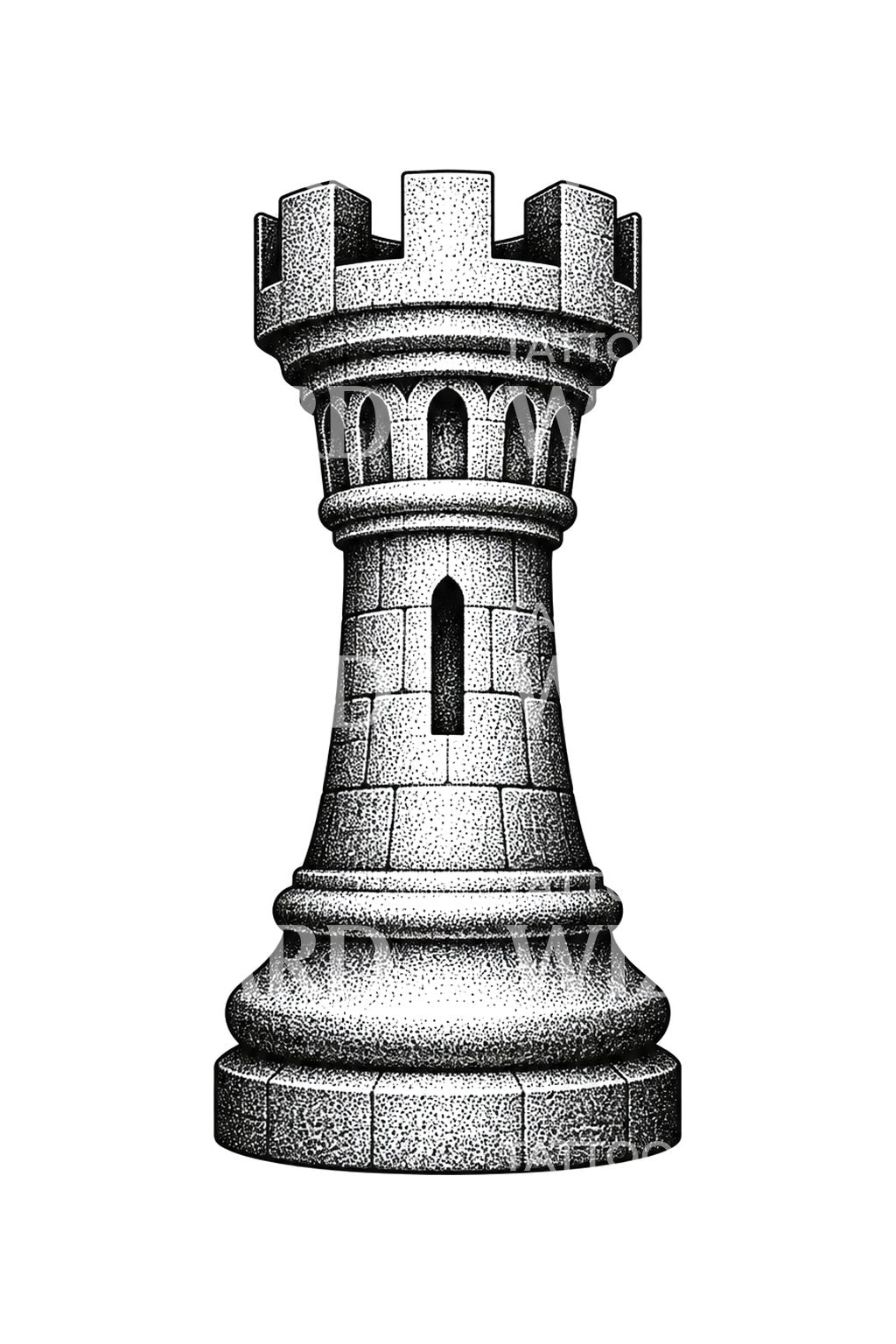 Οδοντωτός πύργος φρουρίου, σχέδιο τατουάζ dotwork