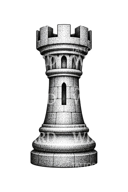 Οδοντωτός πύργος φρουρίου, σχέδιο τατουάζ dotwork