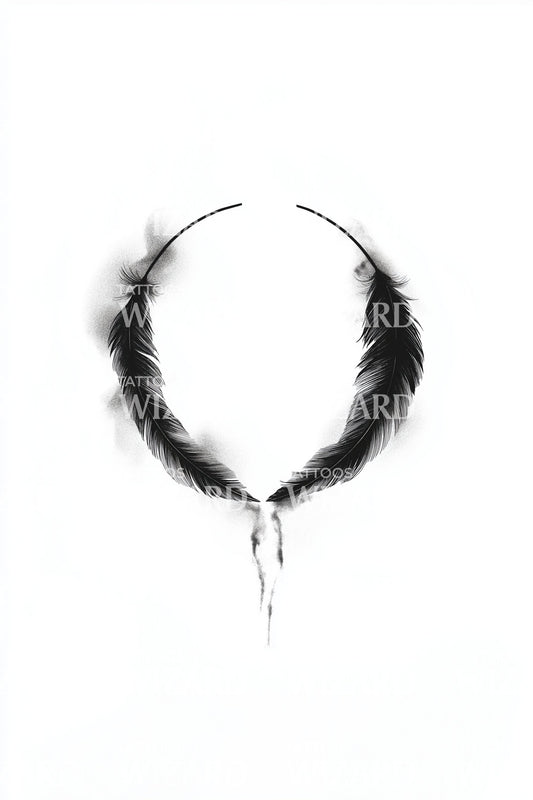 Crescent Feather Halo Tattoo Idea