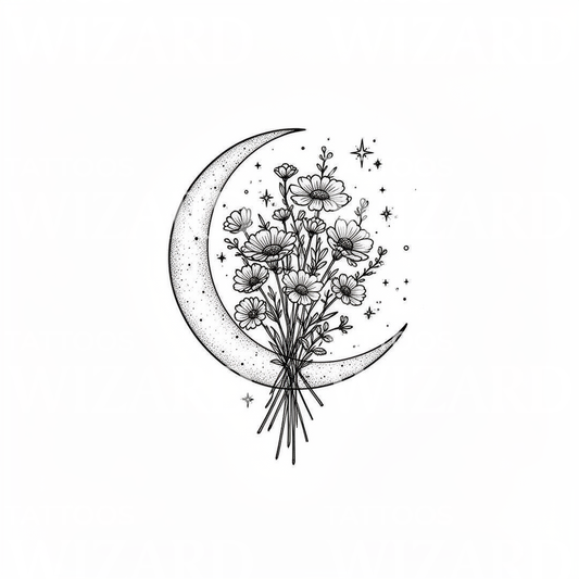 Crescent Flower Bouquet Tattoo Design