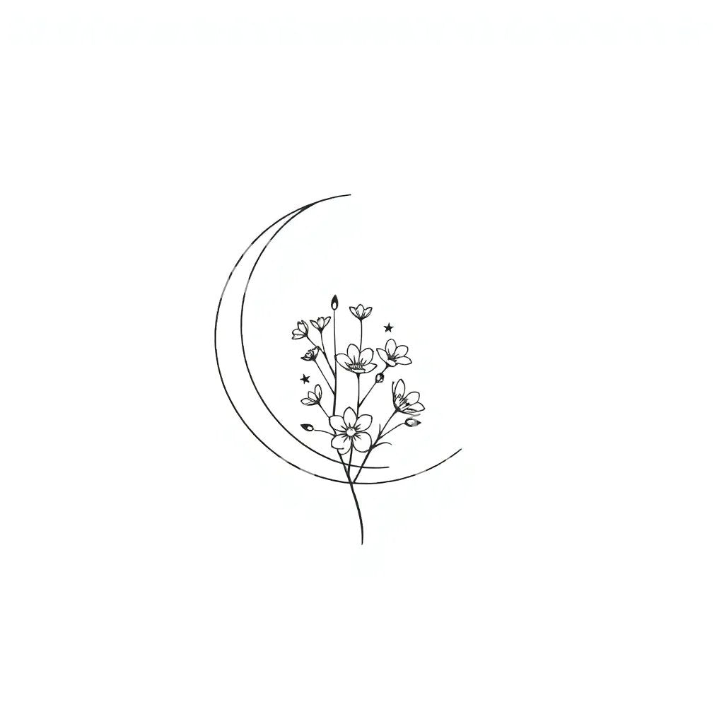 Crescent Flower Moon Tattoo Design