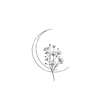 Crescent Flower Moon Tattoo Design