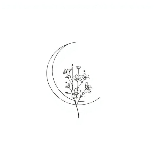 Crescent Flower Moon Tattoo Design