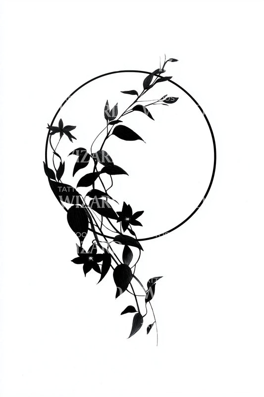 Crescent Ivy Drift Tattoo Design