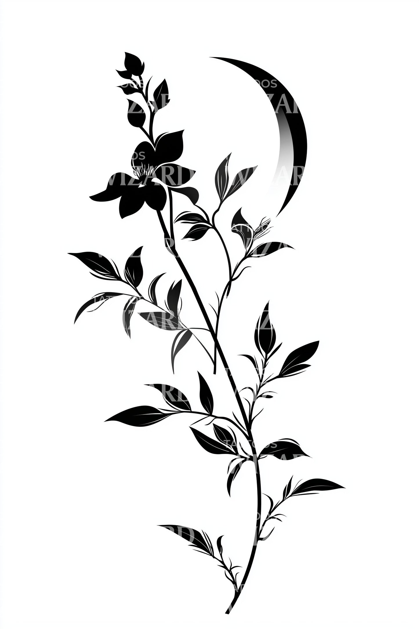 Crescent Jasmine Bloom Tattoo Illustration
