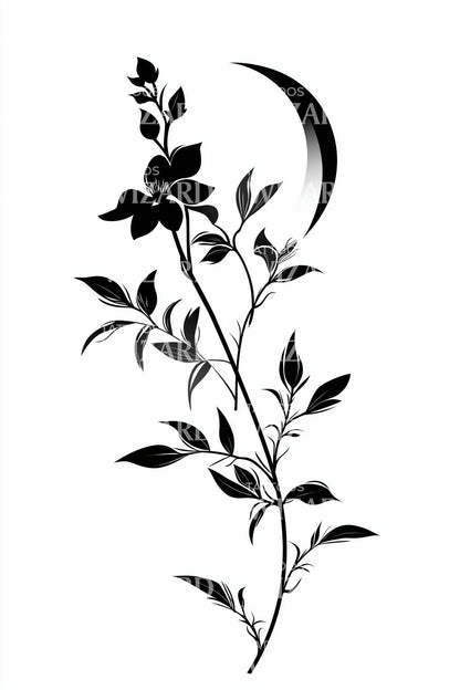 新月茉莉花开纹身插图