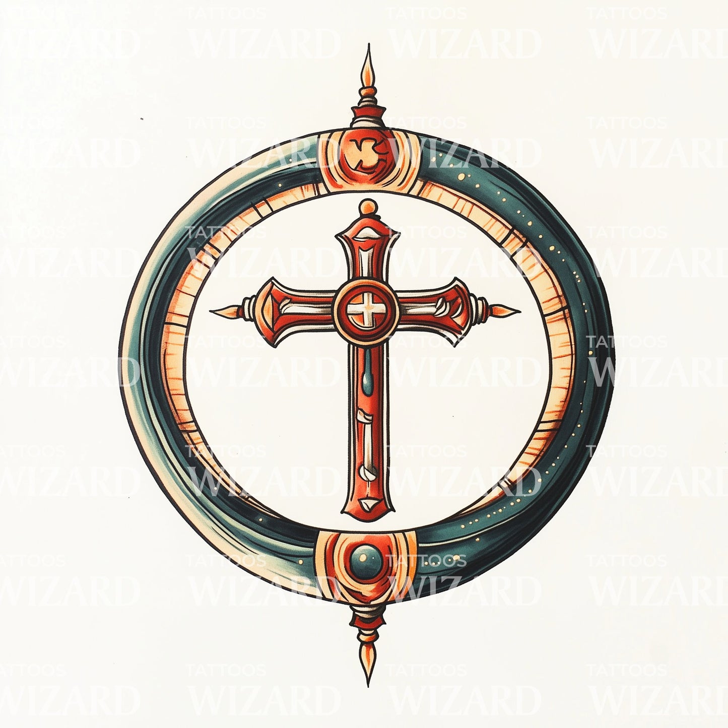 Crescent Moon and Cross Tattoo Design