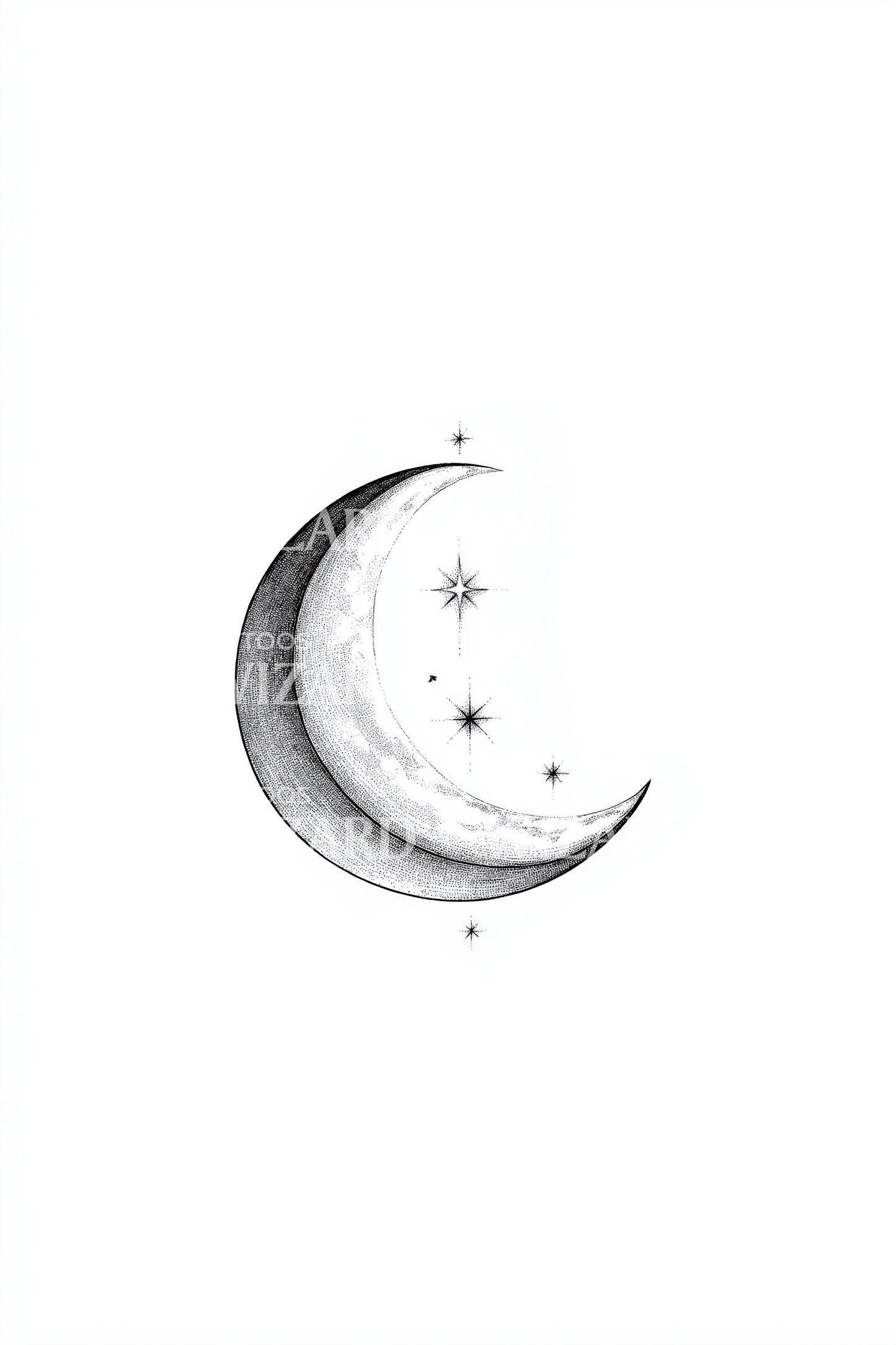 Crescent Moon and Stars Tattoo Design