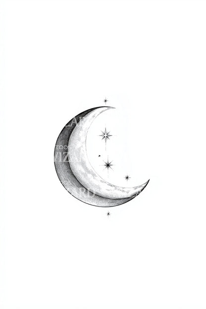 Design del tatuaggio Luna Crescente e Stelle
