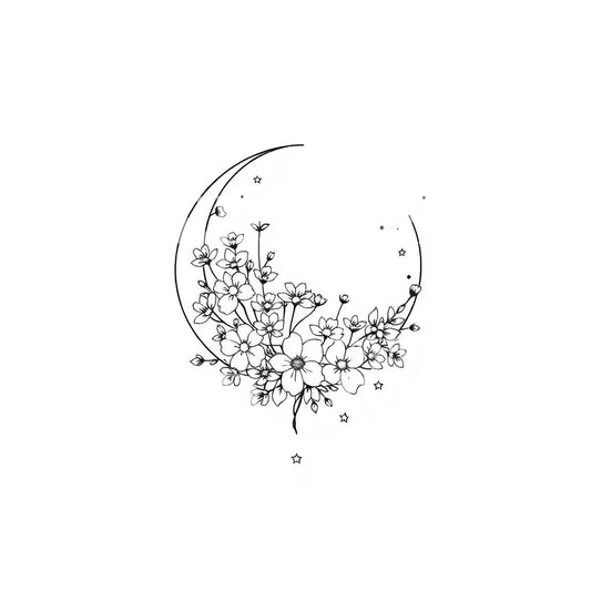 Crescent Moon Blossom Tattoo Design