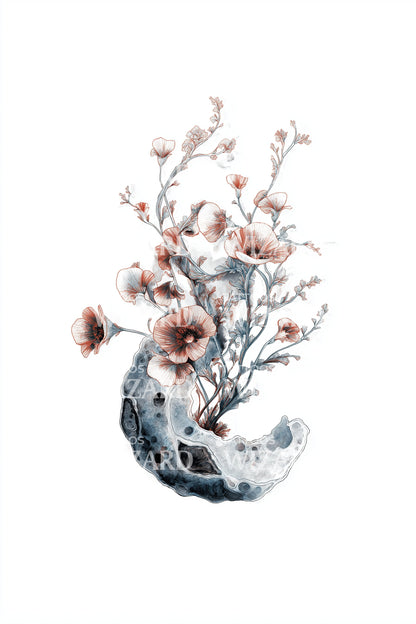 Crescent Moon Blossoms Tattoo Design