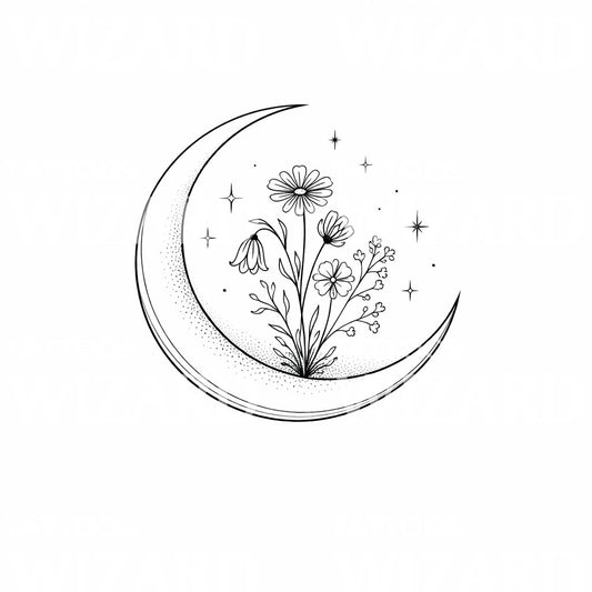 Crescent Moon Bouquet Tattoo Design