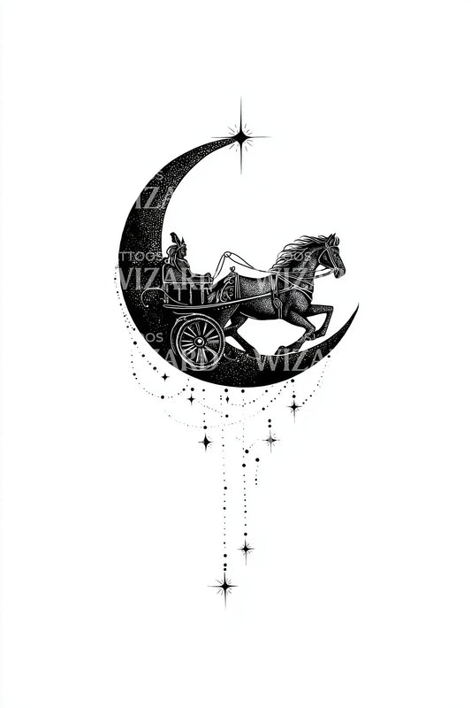Crescent Moon Carriage Tattoo Illustration