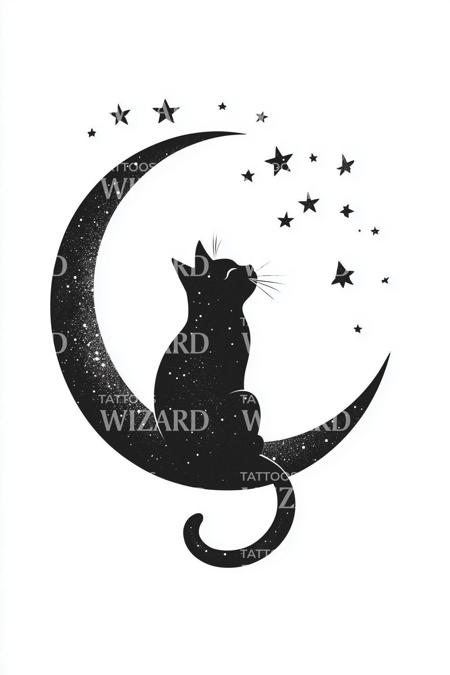 Crescent Moon Cat Silhouette Tattoo Design