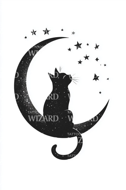 Crescent Moon Cat Silhouette Tattoo Design