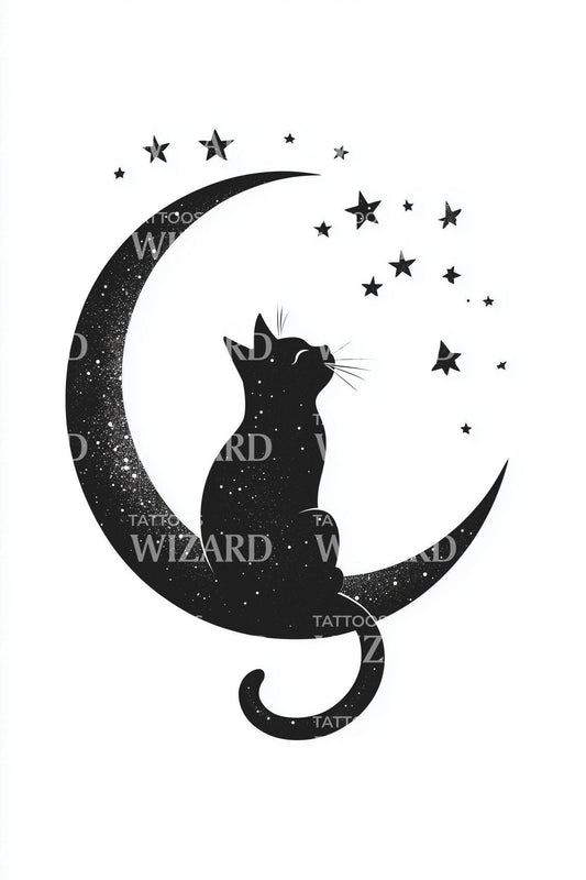 Crescent Moon Cat Silhouette Tattoo Design