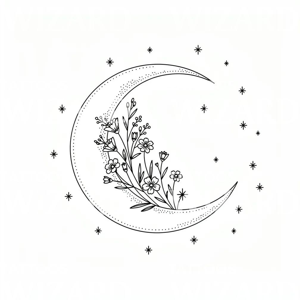 Halbmond-Blumen Tattoo-Design